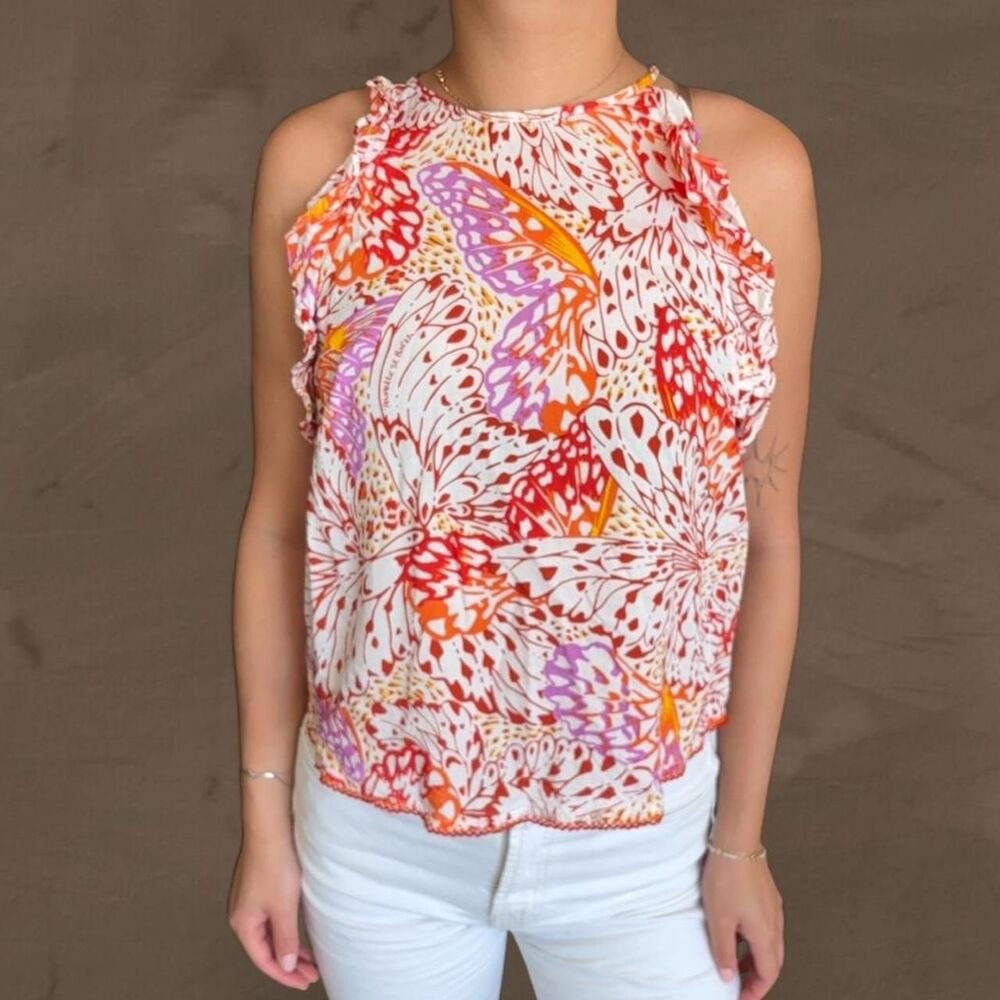 Poupette St. Barths Alida Top orange ailes patterned whimsical size XS